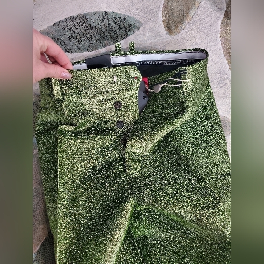 DSQUARED GREEN SILK METALLIC LONG PANTS - Picture 10 of 14